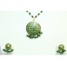 Gold Plated 925 Sterling Silver Green Enamel round Pendant Earring Bead chain